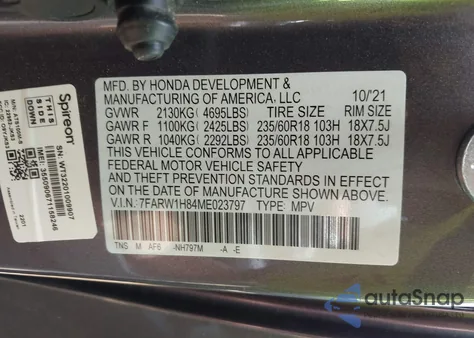2021 Honda Cr-V 2Wd Ex-L z USA, uszkodzony, nr VIN 7FARW1H84ME023797